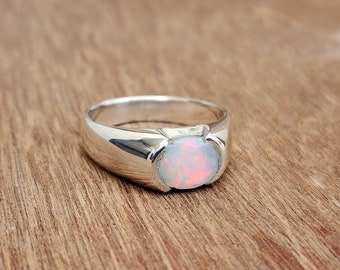 Natural Opal Signet Ring, 925 Solid Sterling Silver Ring, Genuine Small Oval Gemstone Ring, Gift Ring, Rose Gold Ring, Women Ring, Men Ring