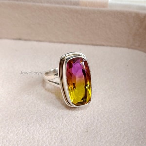 Ametrine Ring, Statement Handmade Ring, 925 Sterling Silver Ring, Women Ring, Multi Color Ametrine Quartz Gemstone Ring, Gift Ring for Her