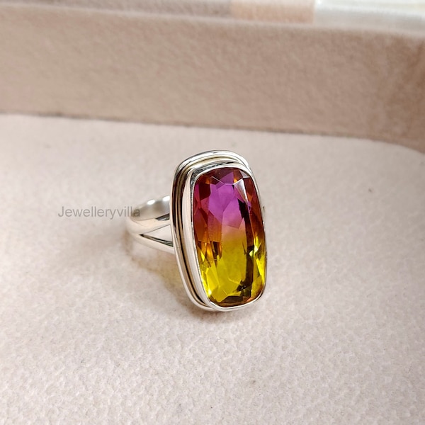 Anel de ametrino, anel feito à mão, anel de prata esterlina 925, anel feminino, anel de pedra preciosa de quartzo ametrino multicolorido, anel de presente para ela