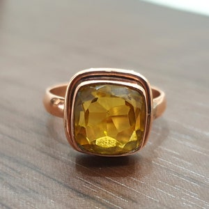 Citrine Ring, 925 Solid Sterling Silver Ring, Cushion Citrine Quartz Gemstone Ring, 22K Yellow Gold, Rose Gold, Handmade Ring, Women Ring