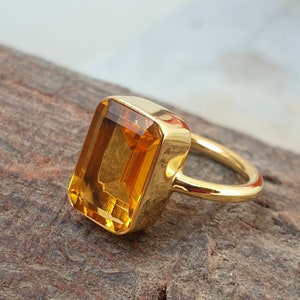 Citrine Ring Women, 925 Solid Sterling Silver Ring, Cushion Cut Citrine Quartz Gemstone, Yellow Gold Ring, Gift Ring, Women Ring