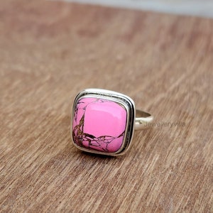 Turquoise Ring, Pink Copper Gemstone Ring, 925 Sterling Silver Ring, Cushion Turquoise Jewelry, Gift Ring, Boho Ring, Promise Ring