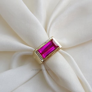 Pink Tourmaline Signet Ring, Rectangle Gemstone Ring, Mens Ring, Women Ring, 925 Sterling Silver Ring, 18k Gold Ring, Handmade Gift Ring