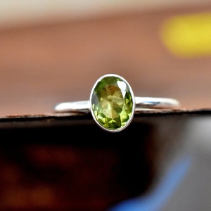 Natural Peridot Ring, Tiny Silver Peridot Ring, 925 Solid Sterling Silver Ring, Gemstone Ring, August Birthstone, Promise Ring, Gift Ring