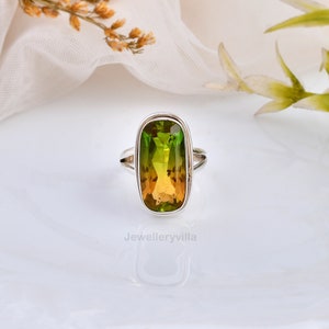 Multi Color Tourmaline Ring, Sterling Silver Ring, Rings for Women, 925 Silver Ring, Gift for Her, Yellow Gold Ring, Tourmaline Quartz Ring