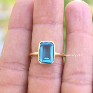 Blauer Topas Ring, 925 Sterling Silber, schöner Cushion Cut Sky Blue Farbe Quarz Edelstein Ring, Frauen Ring, 22K Gelb Gold Fill Ring