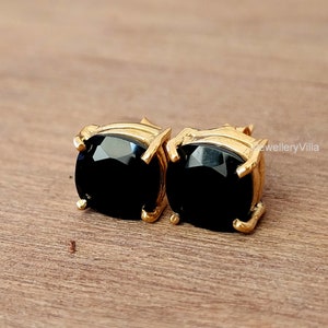 Black Onyx Earrings, Yellow Gold Earrings, Stud Earrings, 925 Solid Sterling Silver Earrings, Natural Gemstone Earrings, Gift Earrings