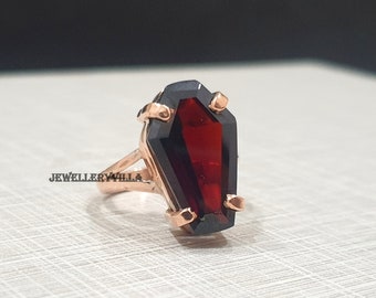 Sarg Form Ring, natürliche Granat Ring, 925 Massiv Sterling Silber Ring, Sarg Blut Ring, Kupfer Ring, Geschenk für sie, dunkelroter Edelstein Ring