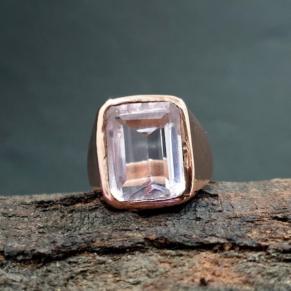 Kunzite Ring Men, Bague en argent sterling massif 925, Bague en pierre précieuse de quartz rose, Finition or rose, Remplissage en or jaune 22 carats, Bague pour homme, Bague lourde