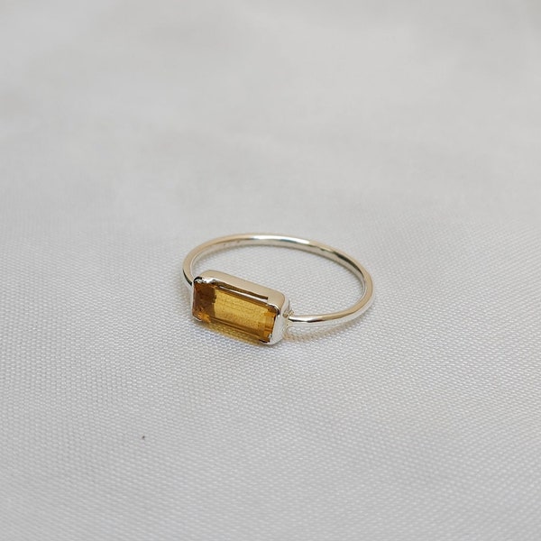 Baguette Citrine Ring, 925 Sterling Silver Ring, Yellow Gold Ring, Birthstone Ring, Minimalist Ring, Anniversary Gift, Dainty Ring