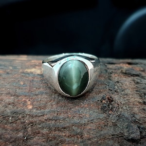 Cats Eye Ring, Solid Sterling Silver Ring, Natural Cat&#39;s Eye Gemstone Ring, Rose Gold, 22K Yellow Gold Fill Ring, Handmade Ring