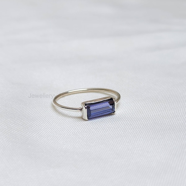Baguette Blue Tanzanite Ring, 925 Sterling Silver, Birthstone Ring, Birthday Gift, Gold Ring, Blue Gemstone Solitaire Ring, Minimalist Ring