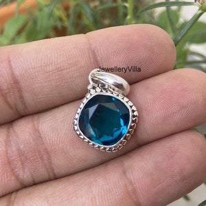 Blue Topaz Pendant, 925 Solid Sterling Silver Pendant, Beautiful Cushion Cut London Blue Topaz Quartz Pendant, 22K Yellow Gold Fill Pendant