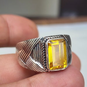 Yellow Citrine Ring Designer, 925 Solid Sterling Silver Ring, Mens Ring, Womens Ring, 22K Yellow Gold Fill Ring, Signet Ring, Boho Gift Ring
