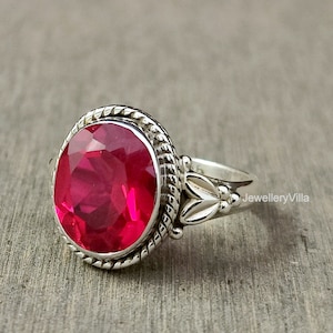 Ruby Ring, Handmade Ring, Engraved Ring, Boho Ring, Women Ring, 925 Solid Silver Ring, Designer Ring, Gemstone Ring, Gift for Her