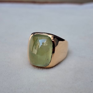 Natural Prehnite Signet Ring, 925 Sterling Silver Ring, Hand Crafted Copper Ring, Mens Ring, Women Ring, Prehnite Rings, Gifts Ring Jewelry