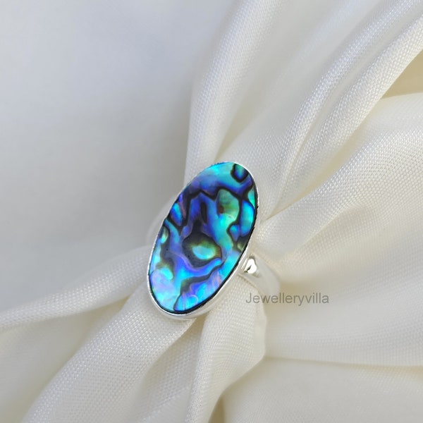 Abalone Shell Ring, 925 Solid Sterling Silver Ring, Boho Statement Ring, Women Ring, Gift Ring, Handmade Jewelry, Bohemian Ring, Unique Ring