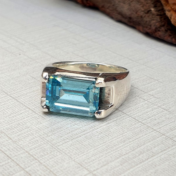 Aquamarine Promise Ring 925 Solid Sterling Silver, Engraved Ring, Mens Ring, Women Ring, Designer Solid Ring, Gift Ring, Yellow Gold Ring