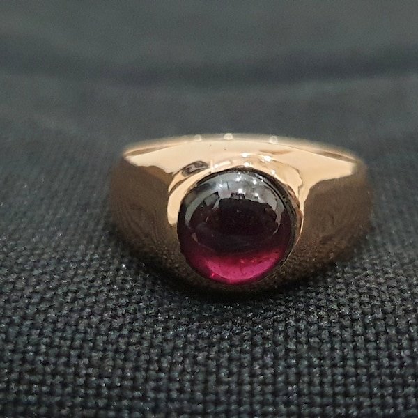 Natural Neon Red Garnet Ring, 925 Solid Sterling Silver, Rose Gold Finish, 22K Yellow Gold Fill, Men's Ring, Round Shape Stone, Gift Ring