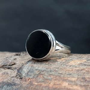 Black Onyx Ring Round, 925 Solid Sterling Silver, Natural Round Onyx Gemstone Ring, Black Stone Ring, Rose Gold, 22k Yellow Gold Fill Ring