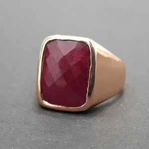 Ruby Mens Ring, 925 Solid Sterling Silver Ring, Brolite Cut Natural Red Ruby Gemstone, Rose Gold Finish, 22K Gold Fill, Red Stone Ring
