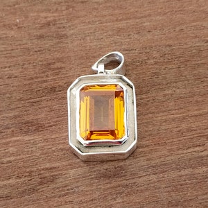Citrine Pendant, Yellow Gold Pendant, 925 Solid Sterling Silver Pendant, Beautiful Emerald Cut Citrine Gemstone, Personalized Gift Pendant