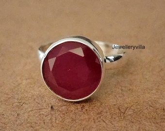 Red Ruby Ring: Round Gemstone, 925 Sterling Silver, 22K Gold