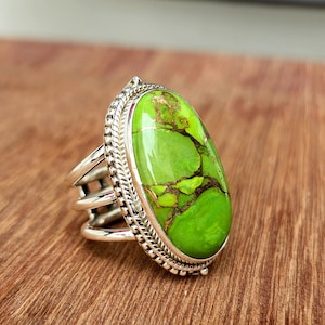 Turquoise Ring, Designer Green Copper Oval Beautiful Turquoise Gemstone Ring, 925 Solid Sterling Silver Ring, Handmade Boho Ring, Women Ring