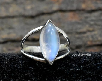 Natural Moonstone Ring, 925 Solid Sterling Silver Jewelry, Natural Blue Flash Moonstone, Yellow Gold Fill Ring, Gift Ring for Her, Boho Ring