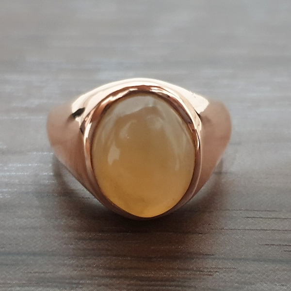 Peach Moonstone Ring, Engraved Ring, Natural Gemstone Ring, Copper Ring, 925 Solid Sterling Silver, Mens Ring, Yellow Gold, Women Ring