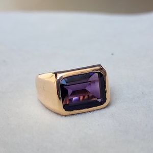 Purple Amethyst Ring, Copper Ring, 925 Solid Sterling Silver, Purple Amethyst Quartz Gemstone Signet Ring, Yellow Gold Ring, Gift Ring