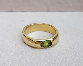 Chevalière en péridot naturel, bague en or 18 carats, bague en argent sterling 925, bague cadeau avec véritable pierre précieuse verte, bague tendance pour femme, bague pour homme