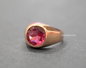 Pink Tourmaline Ring, 925 Solid Sterling Silver Ring, Pink Tourmaline Quartz Gemstone, Women Ring, Mens Ring, 22K Yellow Gold Fill Ring