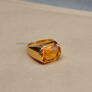 Zegelring citrien, 925 sterlingzilveren ring, herenring, damesring, 22k gouden ring, kussen citrien edelsteen, handgemaakte ring, koperen ring