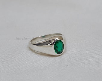 Anillo de sello de esmeralda verde, anillo de piedra preciosa pequeña, anillo de plata de ley 925, anillo de oro de 18k, anillo de regalo con piedra preciosa ovalada, anillo para hombre, anillo para mujer