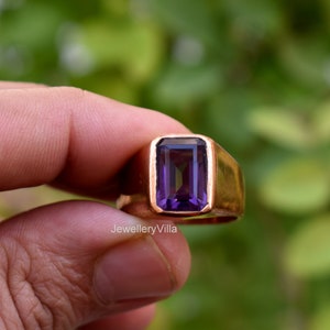 Amethyst Ring Mens, Cushion Cut Quartz Gemstone Ring, Purple Amethyst Ring. Women Ring, 925 Solid Sterling Silver Ring, Gift Silver Ring