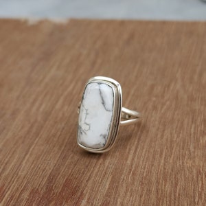 Handmade Howlite Gemstone Ring, 925 Sterling Silver, Boho Jewelry