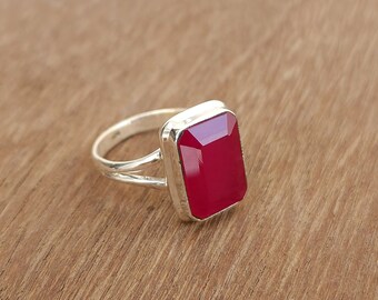 Anello rubino, anello d'argento massiccio 925, anello di promessa, anello di pietre preziose, regalo di anniversario per lei, anello minimalista, anello d'oro giallo