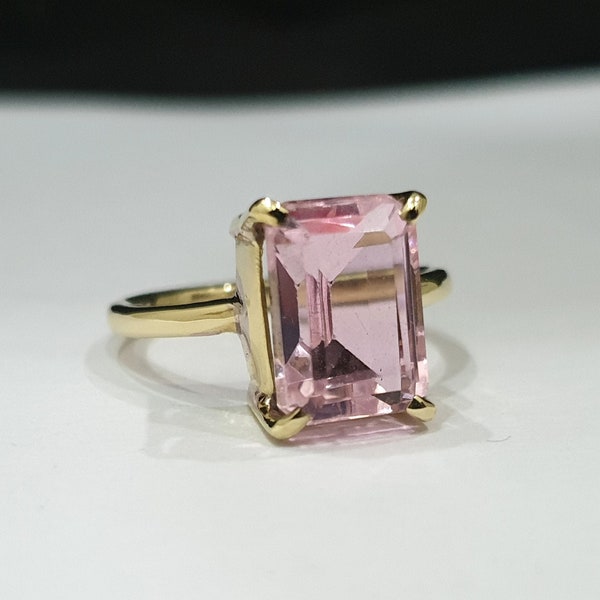 Kunzite Ring, 925 Solid Sterling Silver Ring, Beautiful Cushion Cut Pink Kunzite Quartz Gemstone, Rose Gold, 22K Yellow Gold Fill Ring