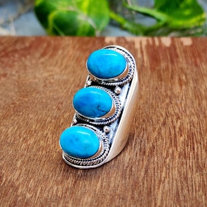 Arizona Turquoise Boho Ring, Hand Crafted Bohemian Hippie Ring, 925 Sterling Silver Ring, Women Ring, Oval Blue Stone Ring, Gift Ring,