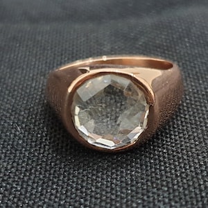 Clear Quartz Ring, Solid Sterling SIlver Ring, Men&#39;s Gemstone Ring, Copper Quartz Ring, Rose Gold Finish, White Crystal Clear Quartz Stone