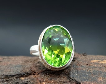 Tourmaline Ring Silver, 925 Solid Sterling Silver Ring, Multi Color Tourmaline Quartz Gemstone, Rose Gold, 22K Gold Fill