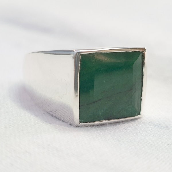 Raw Emerald Mens Ring, 925 Solid Sterling Silver Natural Green Emerald Gemstone, Rose Gold Finish, 22K Gold Fill, Heavy Mens Ring, In Copper
