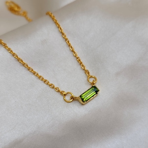 Baguette Peridot Necklace, Yellow Gold Necklace, 925 Sterling Silver Necklace, Peridot Gemstone Jewelry, Birthstone Necklace, Gift For Her