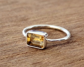 Natürlicher Citrin Ring, 925 Sterling Silber, minimalistischer Frauenring, Geschenk für sie, 18K Gold