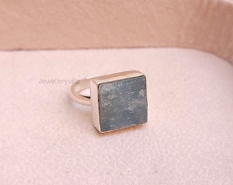 Roher Aquamarin-Quadratring, 925er Silber handgefertigter Ring, März Birthstone Ring, Geschenkring, Geburtstagsgeschenk, natürlicher Aquamarin Schmuck, Goldring