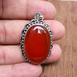 Carnelian Pendant, Boho Gift Pendant, Designer Pendant, Handmade Pendant, Big Oval Gemstone Pendant, Gift for Her, Women Pendant