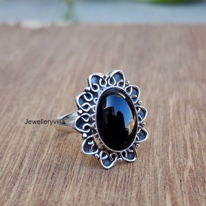 Black Onyx Oval Ring, 925 Solid Sterling Silver Ring, Gift Ring, Women Ring, Flower Ring, Gift Ring, Boho Ring, Handmade Jewelry Ring