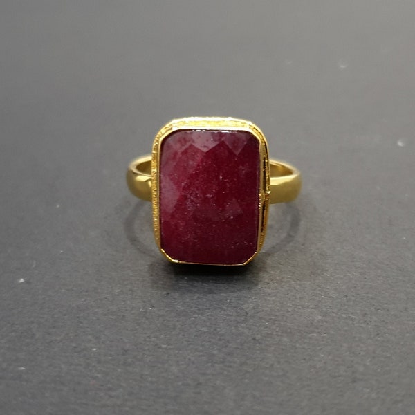 Natürlicher Rubin Ring Gold, 22K Gelbgold Fill Ring, 925 Massiv Sterling Silber, Edelstein Ring, Handgemachter Ring, Roter Stein Ring