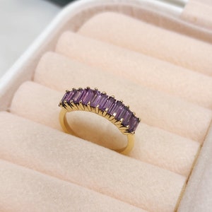 Baguette Alexandrite Eternity Ring, 18k Yellow Gold Ring, 925 Sterling Silver, Birthstone Ring, Gift for Her, Women Ring